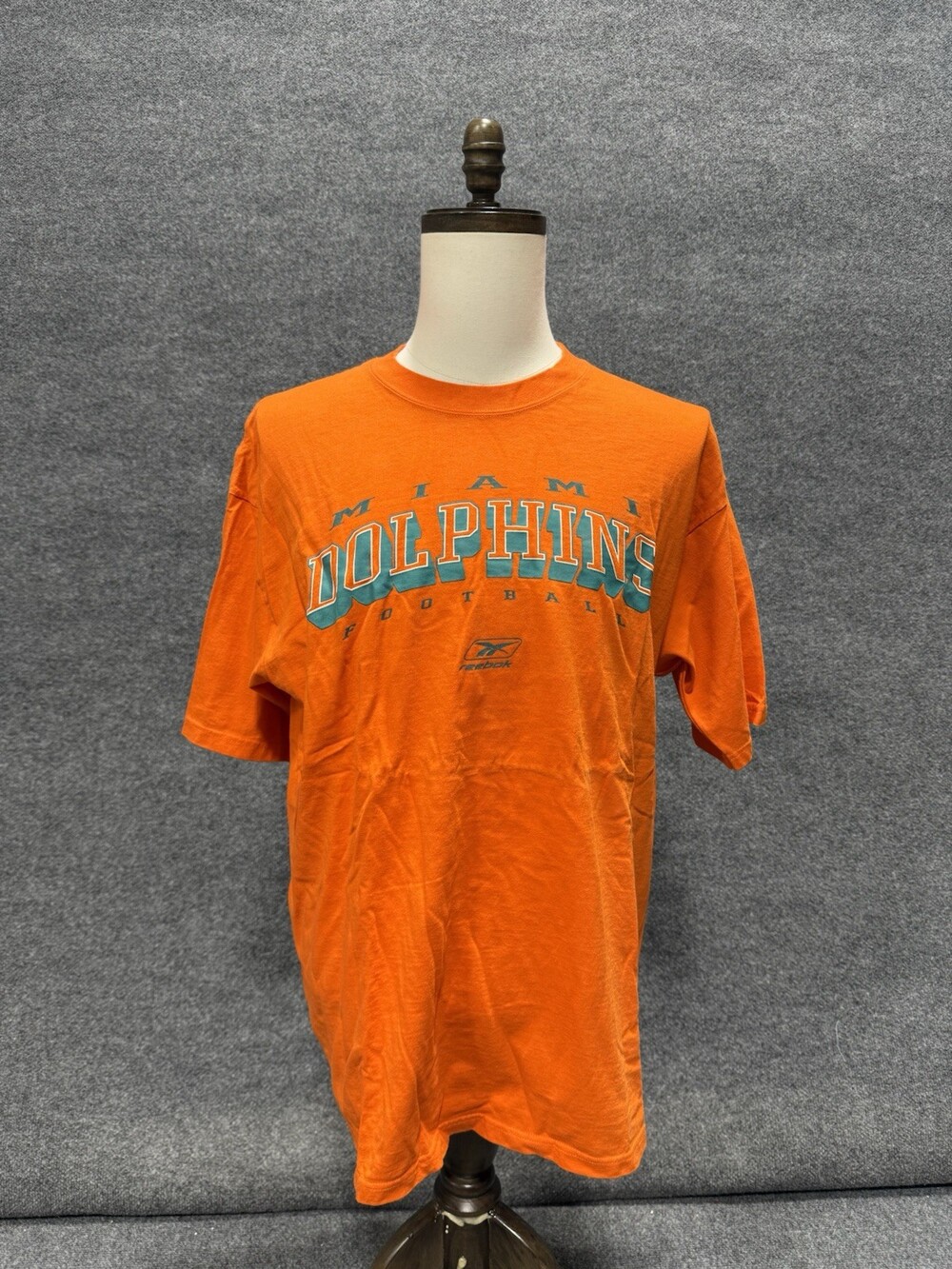 Vintage Reebok Miami Dolphins Football T-Shirt Men's L Orange NFL Graphic Tee